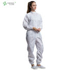 ESD cleanroom Anti static coverall white color dust-free with pen pocket  conductive fiber